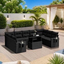 10 Piece Garden Sofa Set Outdoor Furniture Patio Lounge Poly Rattan Black