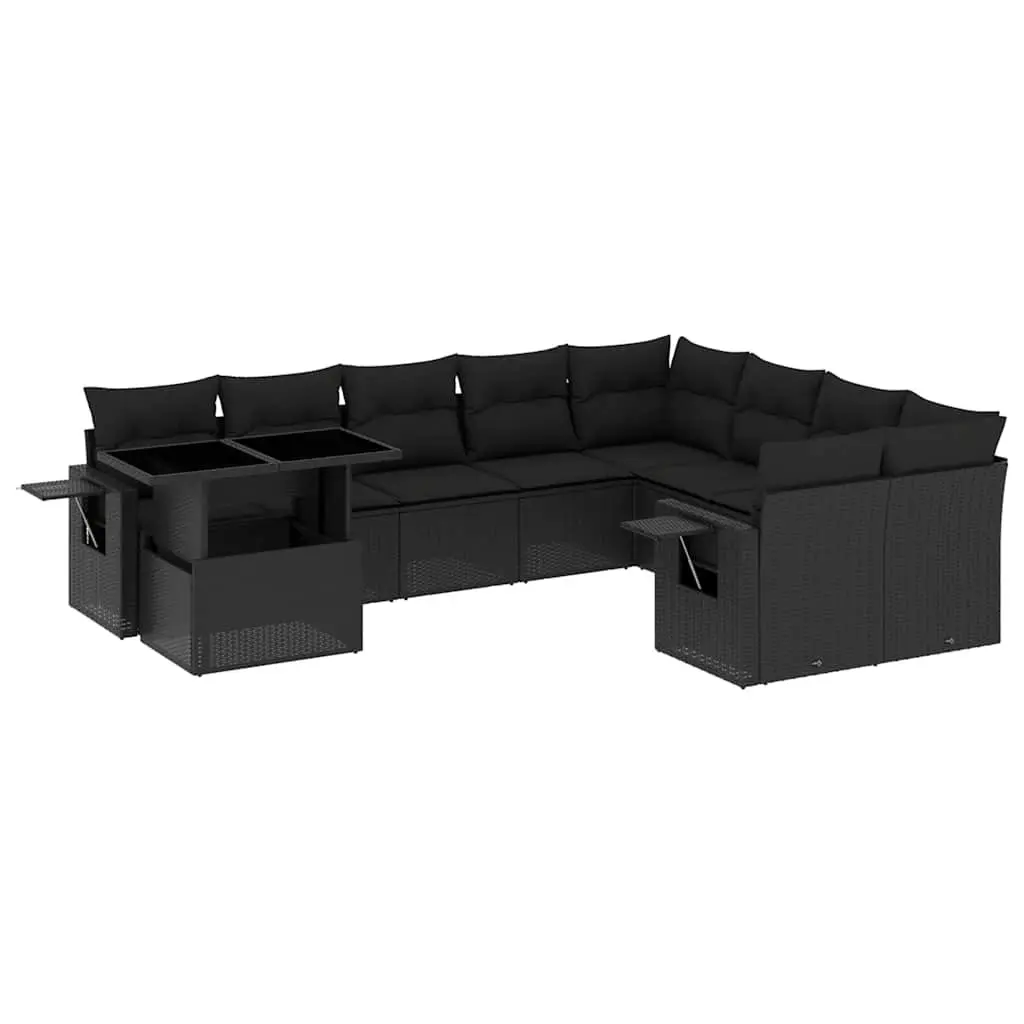 Garden Sofa Set 10 Piece Outdoor Furniture Black Poly Rattan Modular Patio