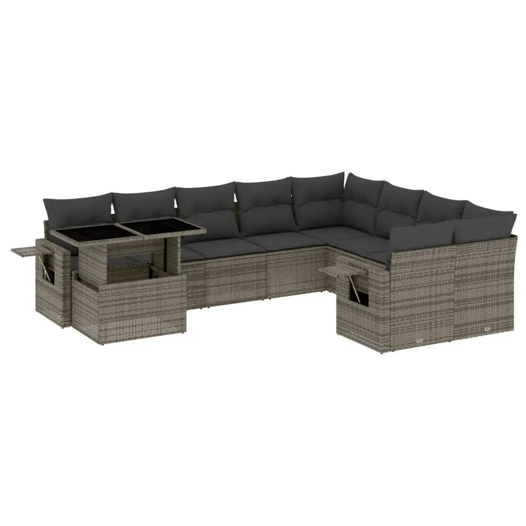 10 Piece Garden Sofa Set Modular Grey Poly Rattan with Cushions Outdoor Furniture