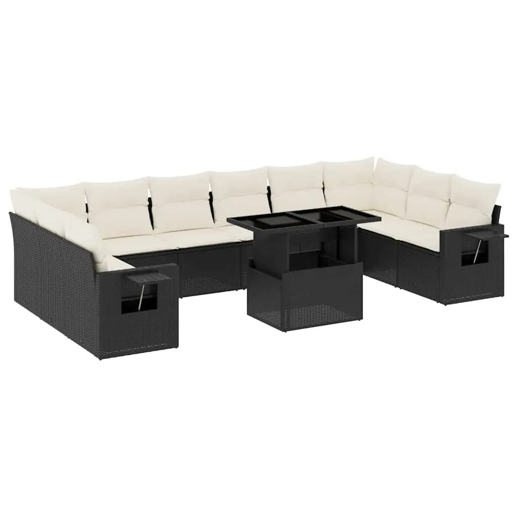 Garden Sofa Set Modular Black PE Rattan 11 Piece Outdoor Furniture