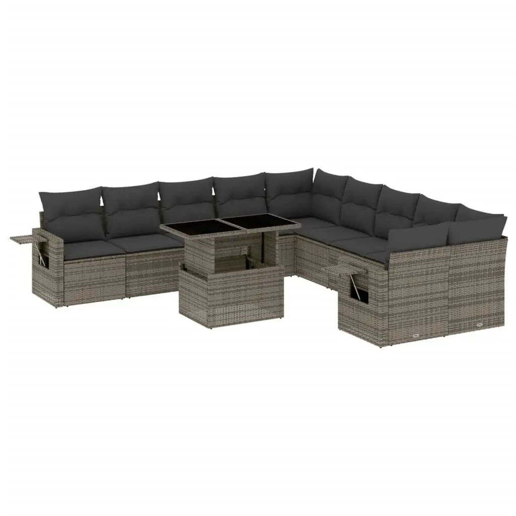 Modular Outdoor Garden Sofa Set 11 Piece Grey PE Rattan Lounge Furniture