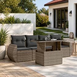 Garden Sofa Set 5 Piece Outdoor Furniture with Cushions Grey Poly Rattan Patio
