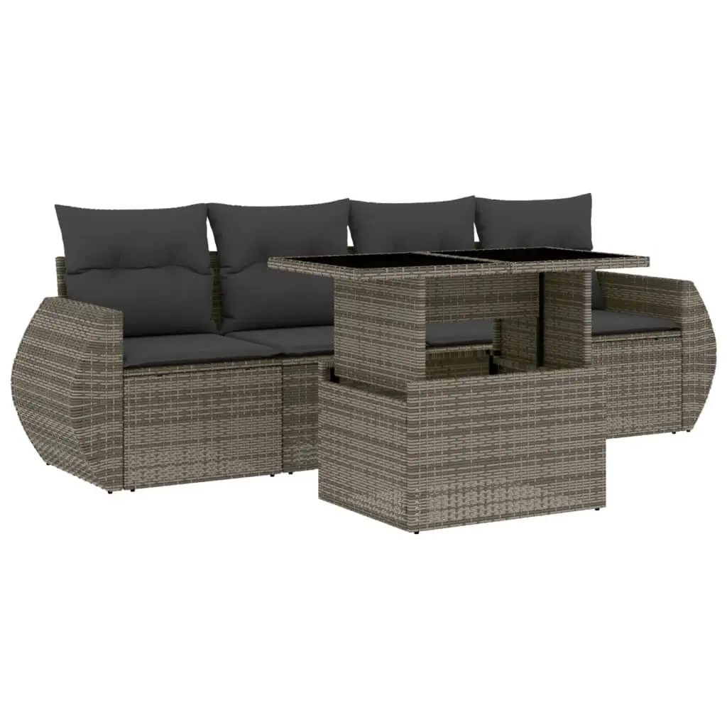 Garden Sofa Set 5 Piece Outdoor Furniture with Cushions Grey Poly Rattan Patio