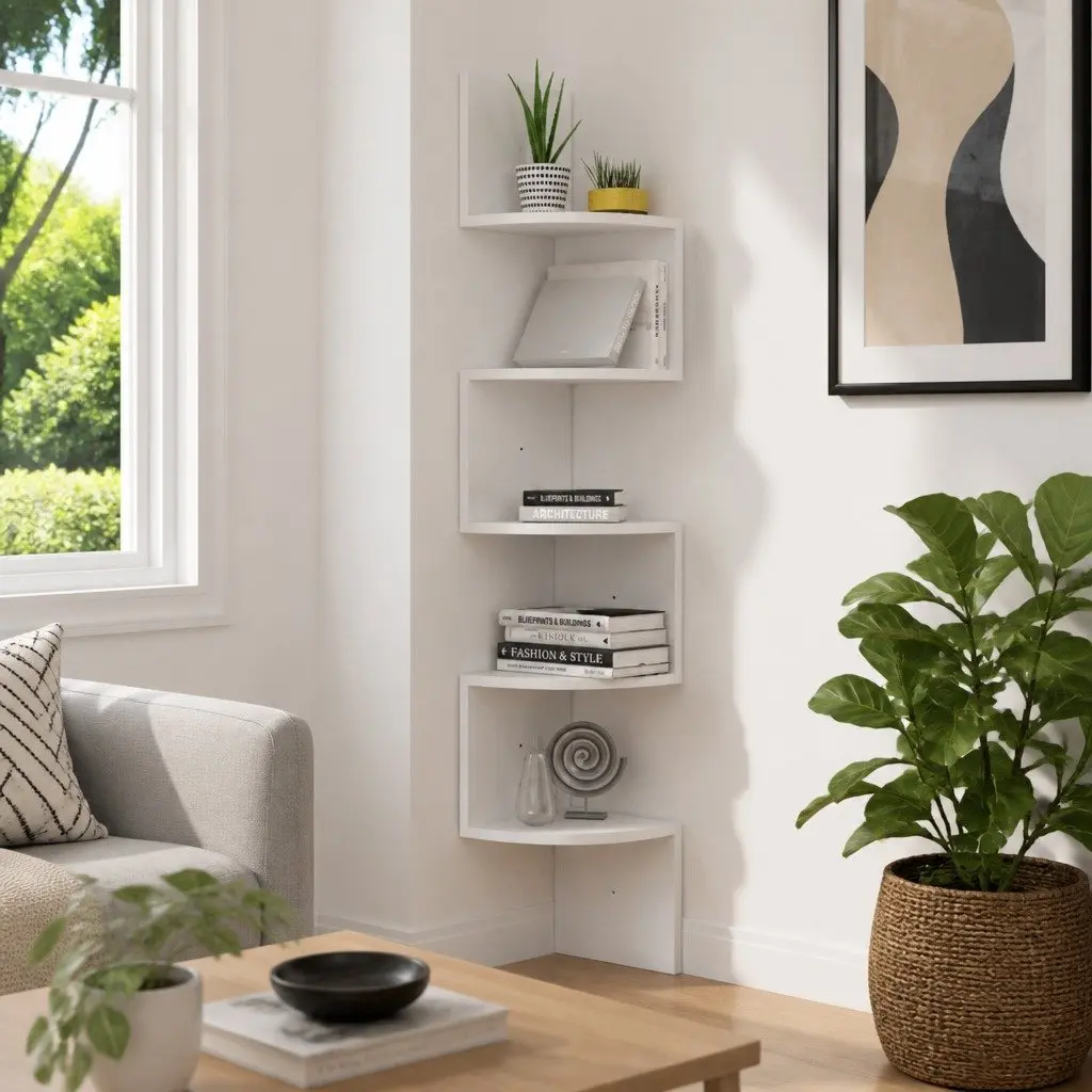 Wall Corner Shelf White Engineered Wood 19x19x123cm
