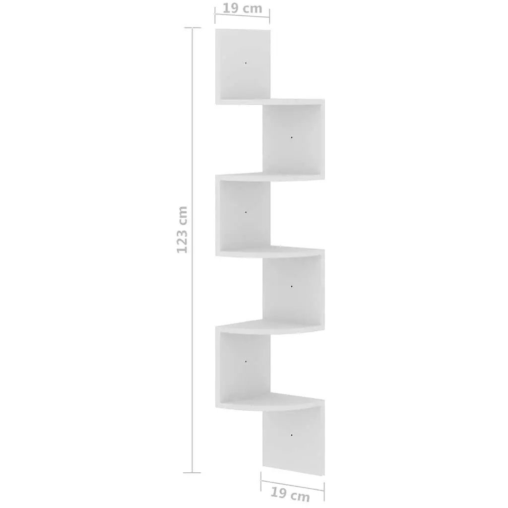 Wall Corner Shelf White Engineered Wood 19x19x123cm