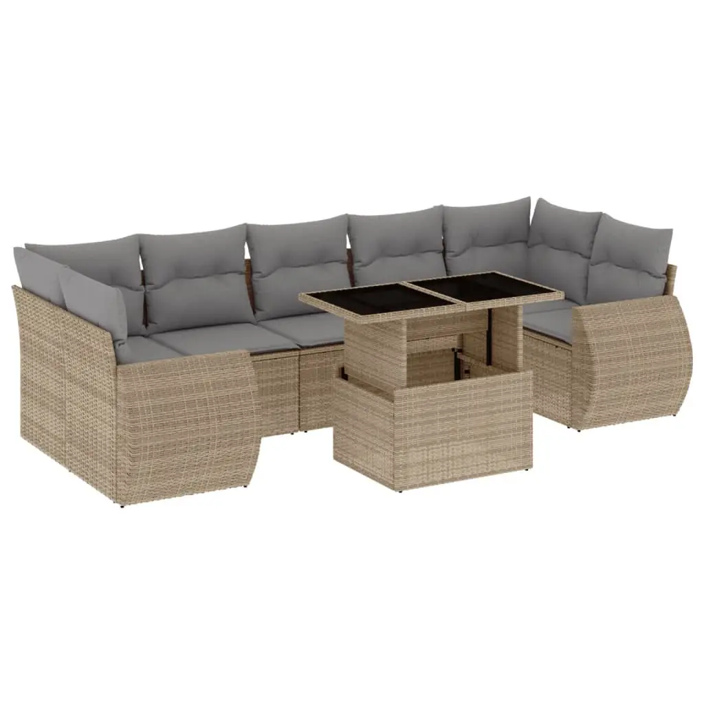 Garden Sofa Set 8 Piece Outdoor Furniture Patio Beige Cushions Modular