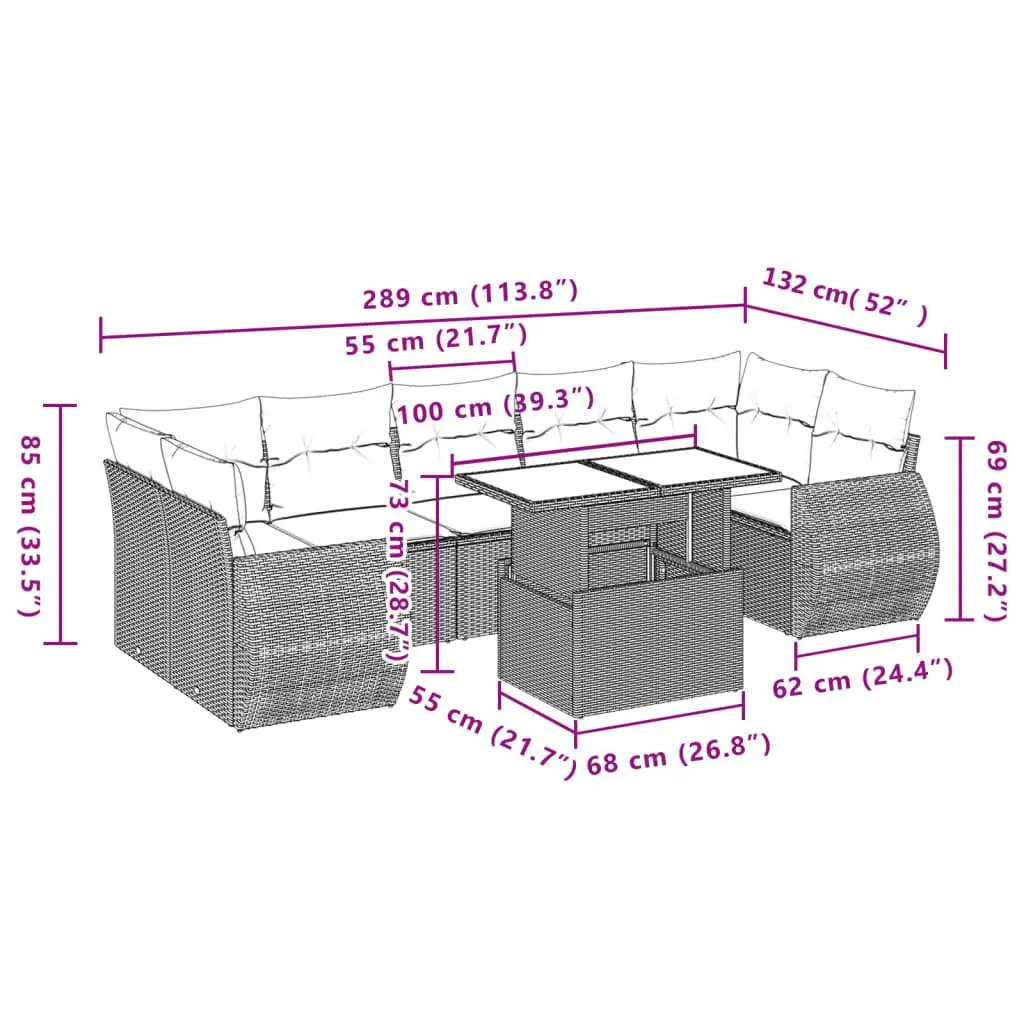 Garden Sofa Set 8 Piece Outdoor Furniture Patio Sectional Grey Poly Rattan