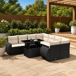 Friendly 9 Piece Black Garden Sofa Set with Cushions