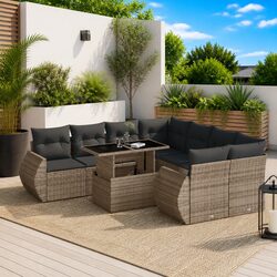 Garden Sofa Set 9 Piece Outdoor Furniture Patio Seating Grey Poly Rattan Modular