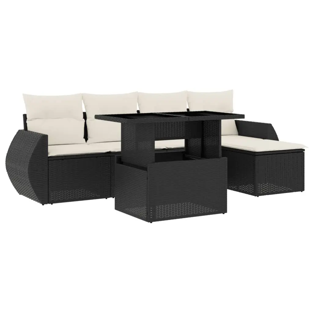 Garden Sofa Set 6 Piece Black Poly Rattan Outdoor Furniture with Cushions Patio