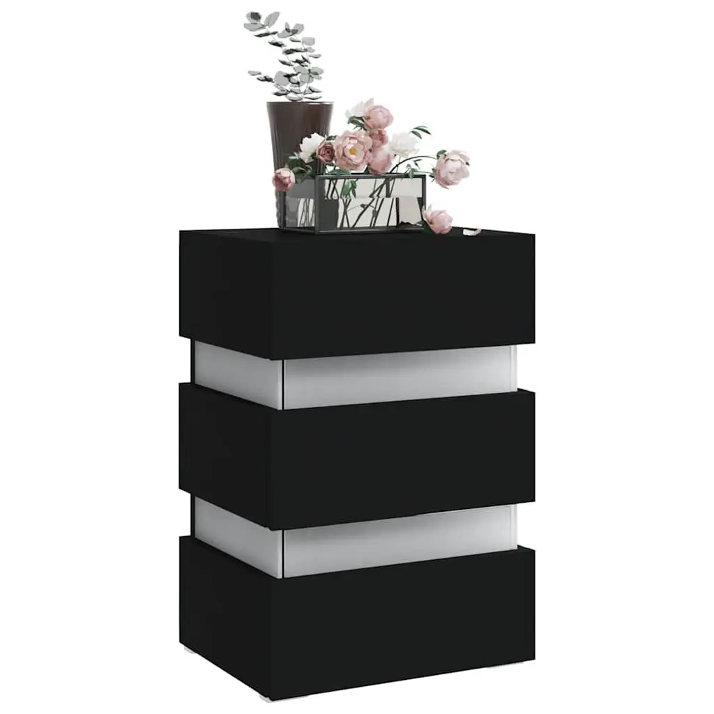 LED Bedside Cabinet Black 45x35x67 cm Engineered Wood Nightstand Storage