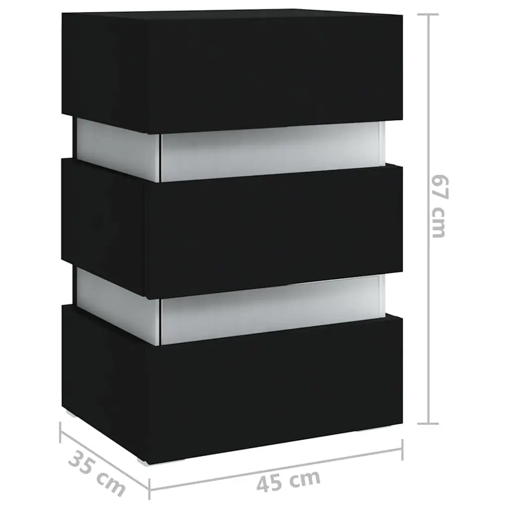 LED Bedside Cabinet Black 45x35x67 cm Engineered Wood Nightstand Storage