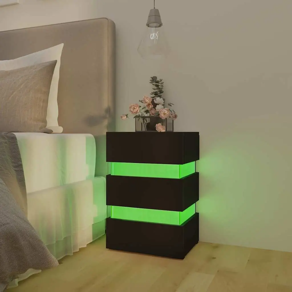 LED Bedside Cabinet Black 45x35x67 cm Engineered Wood Nightstand Storage