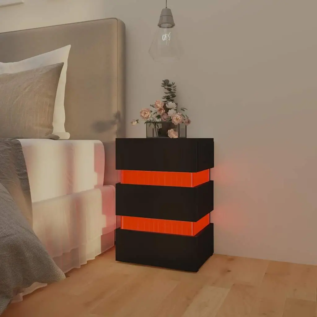 LED Bedside Cabinet Black 45x35x67 cm Engineered Wood Nightstand Storage
