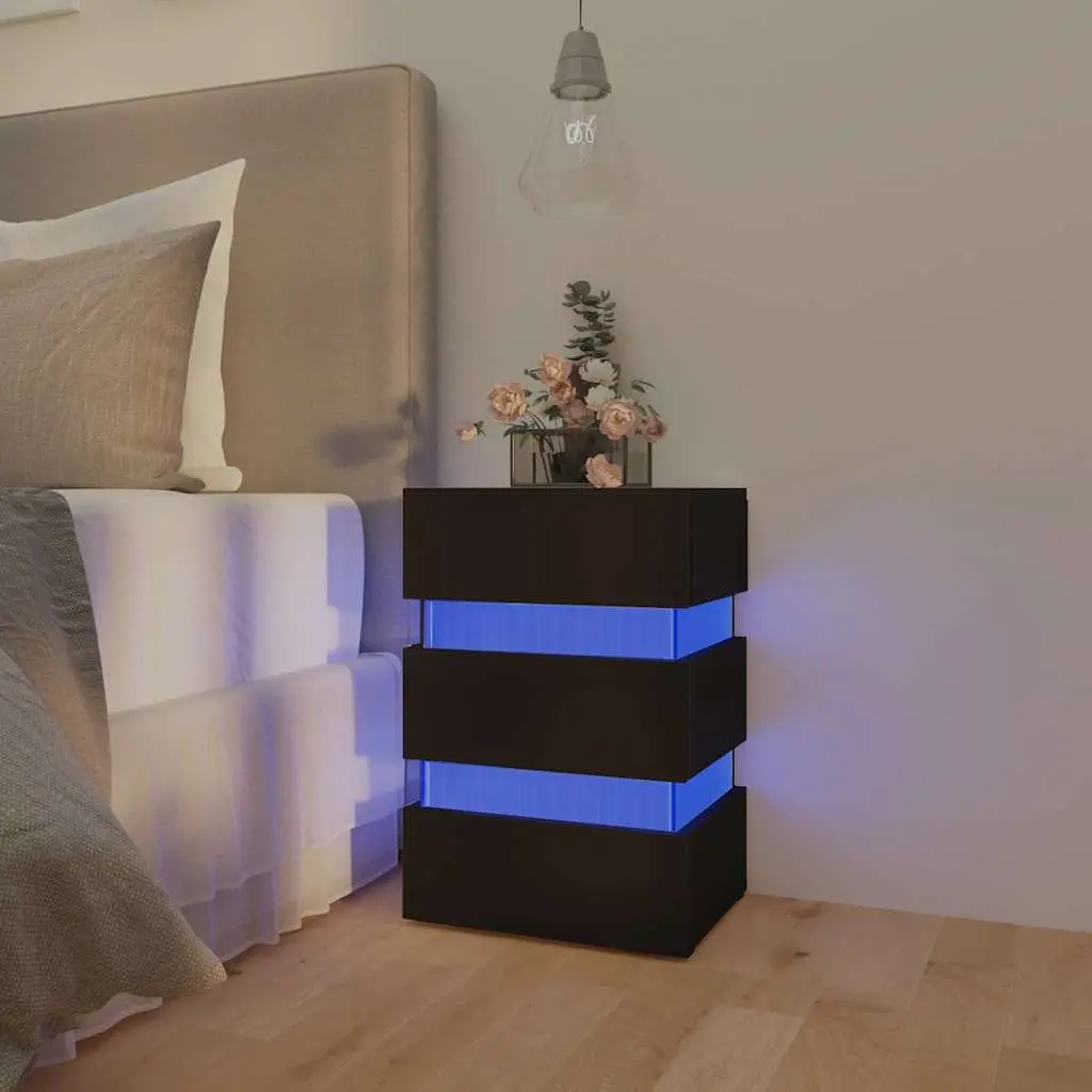 LED Bedside Cabinet Black 45x35x67 cm Engineered Wood Nightstand Storage