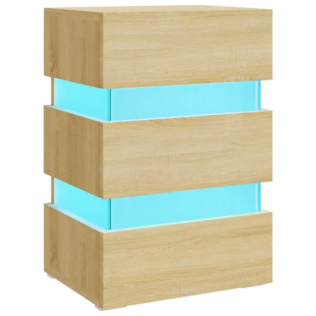 Bedside Table with LED Light Storage Cabinet Nightstand Engineered Wood Brown