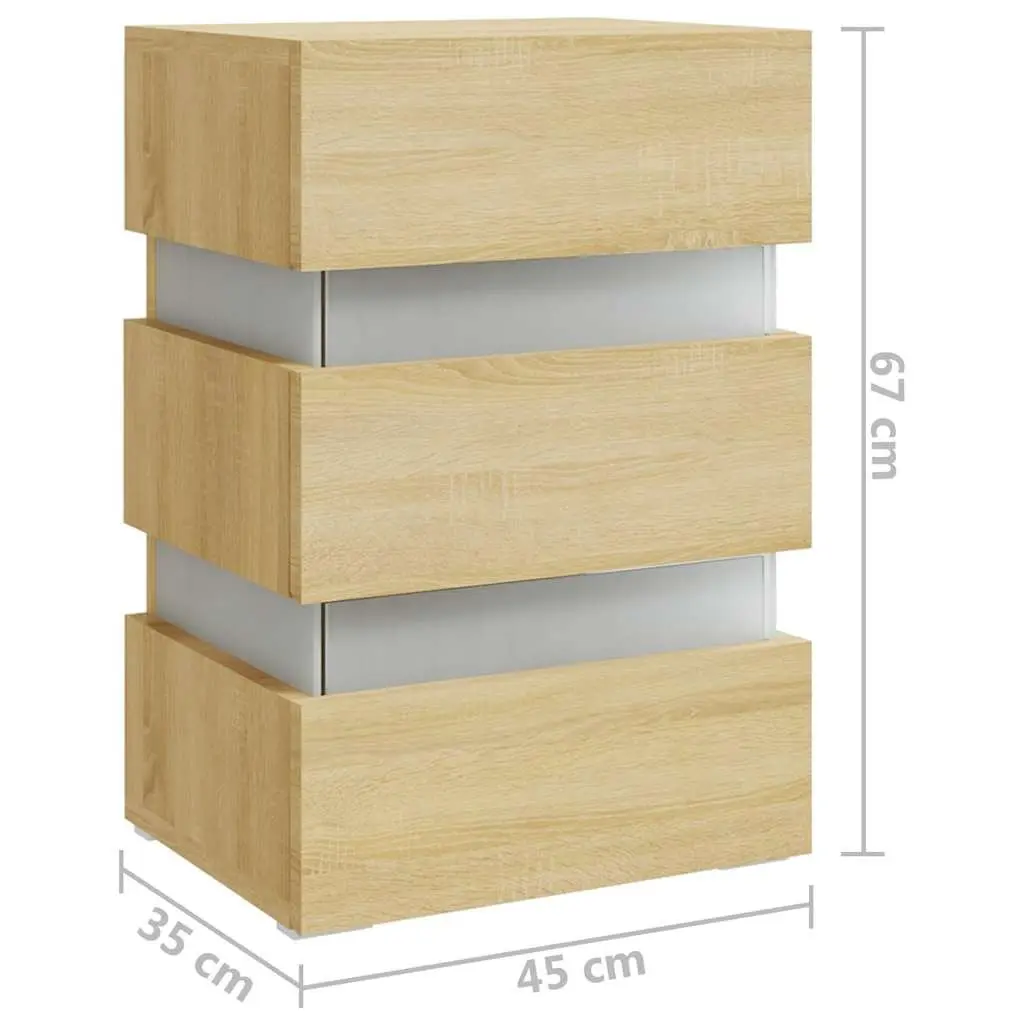 Bedside Table with LED Light Storage Cabinet Nightstand Engineered Wood Brown