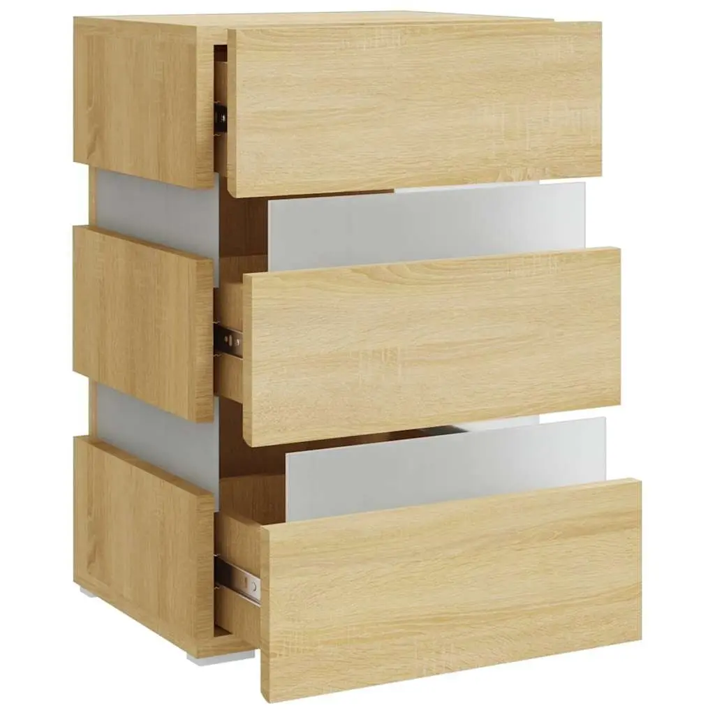 Bedside Table with LED Light Storage Cabinet Nightstand Engineered Wood Brown