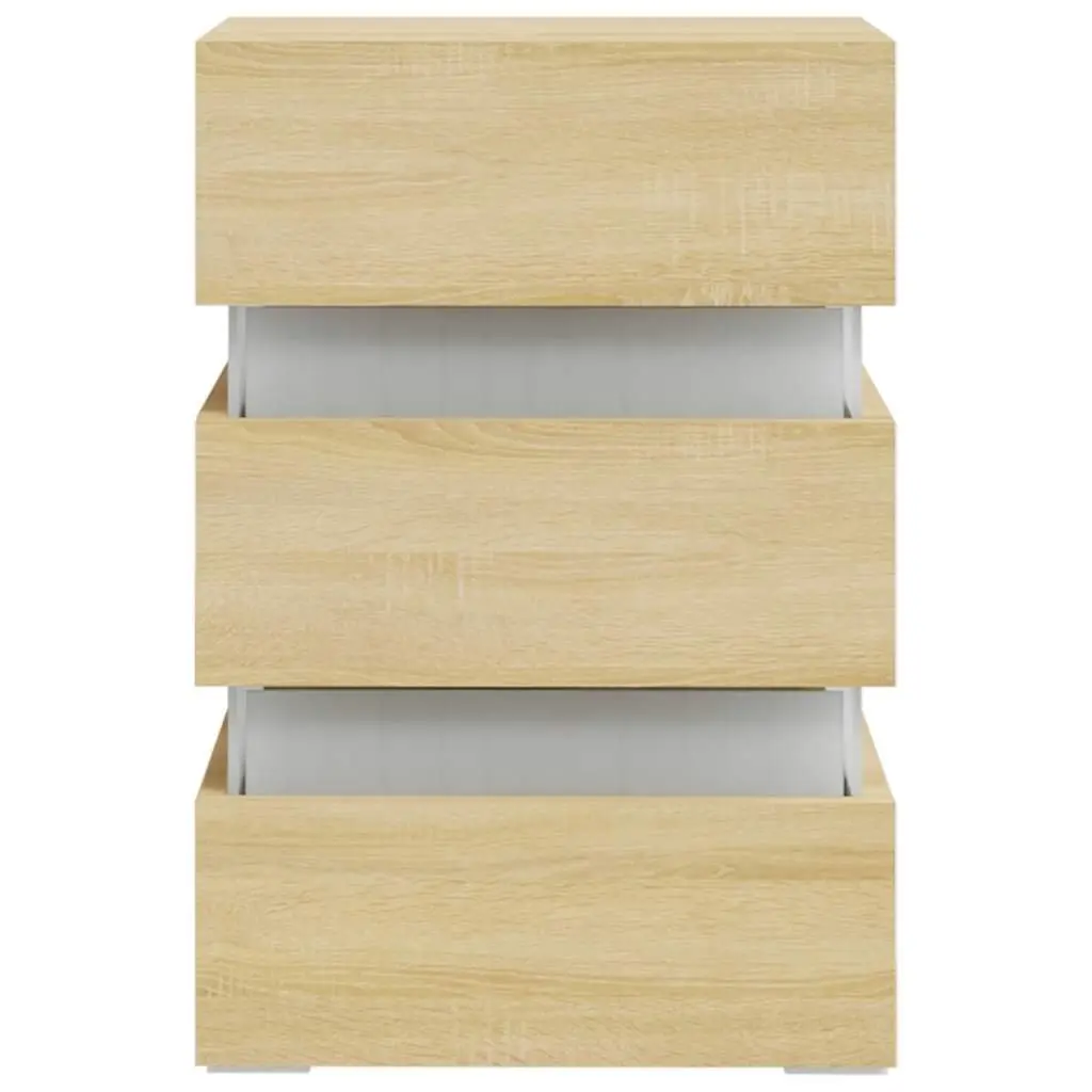 Bedside Table with LED Light Storage Cabinet Nightstand Engineered Wood Brown