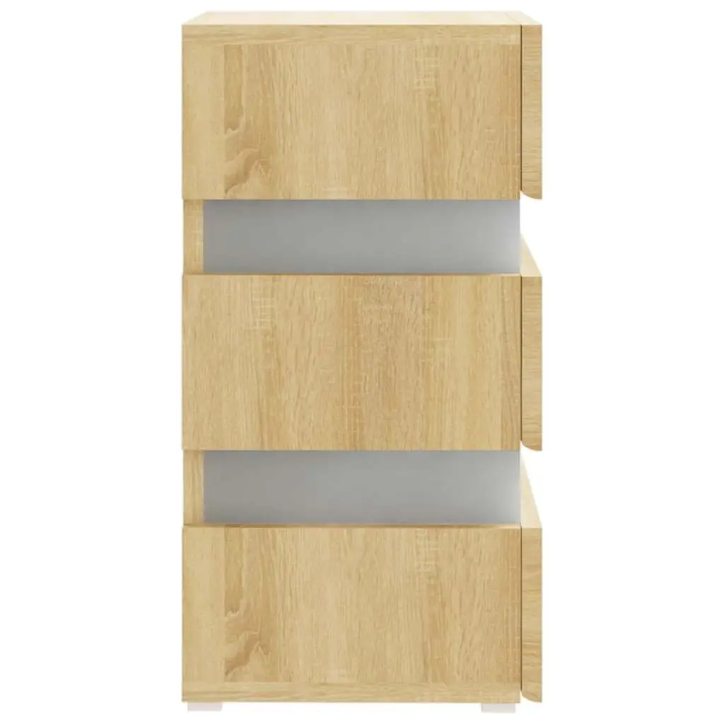 Bedside Table with LED Light Storage Cabinet Nightstand Engineered Wood Brown