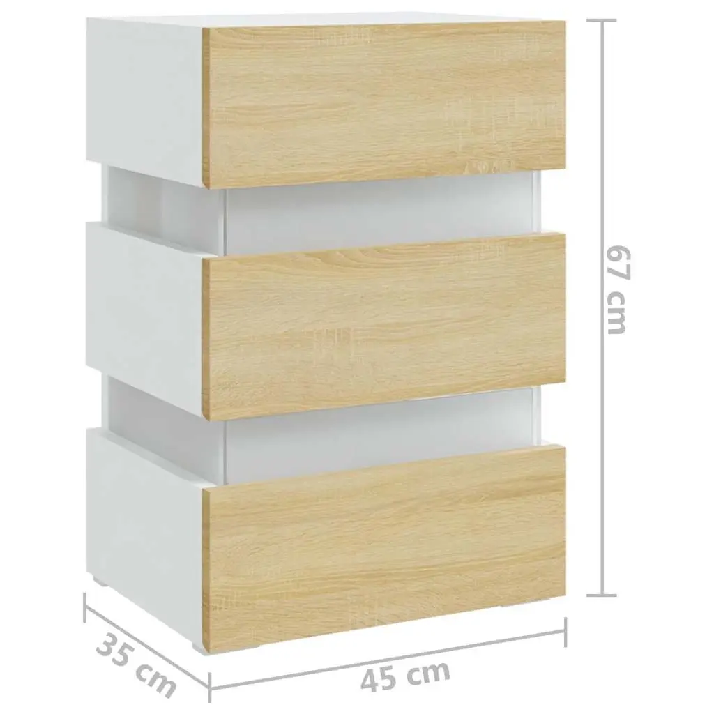 Bedside Table with LED Light Storage Cabinet Engineered Wood Nightstand