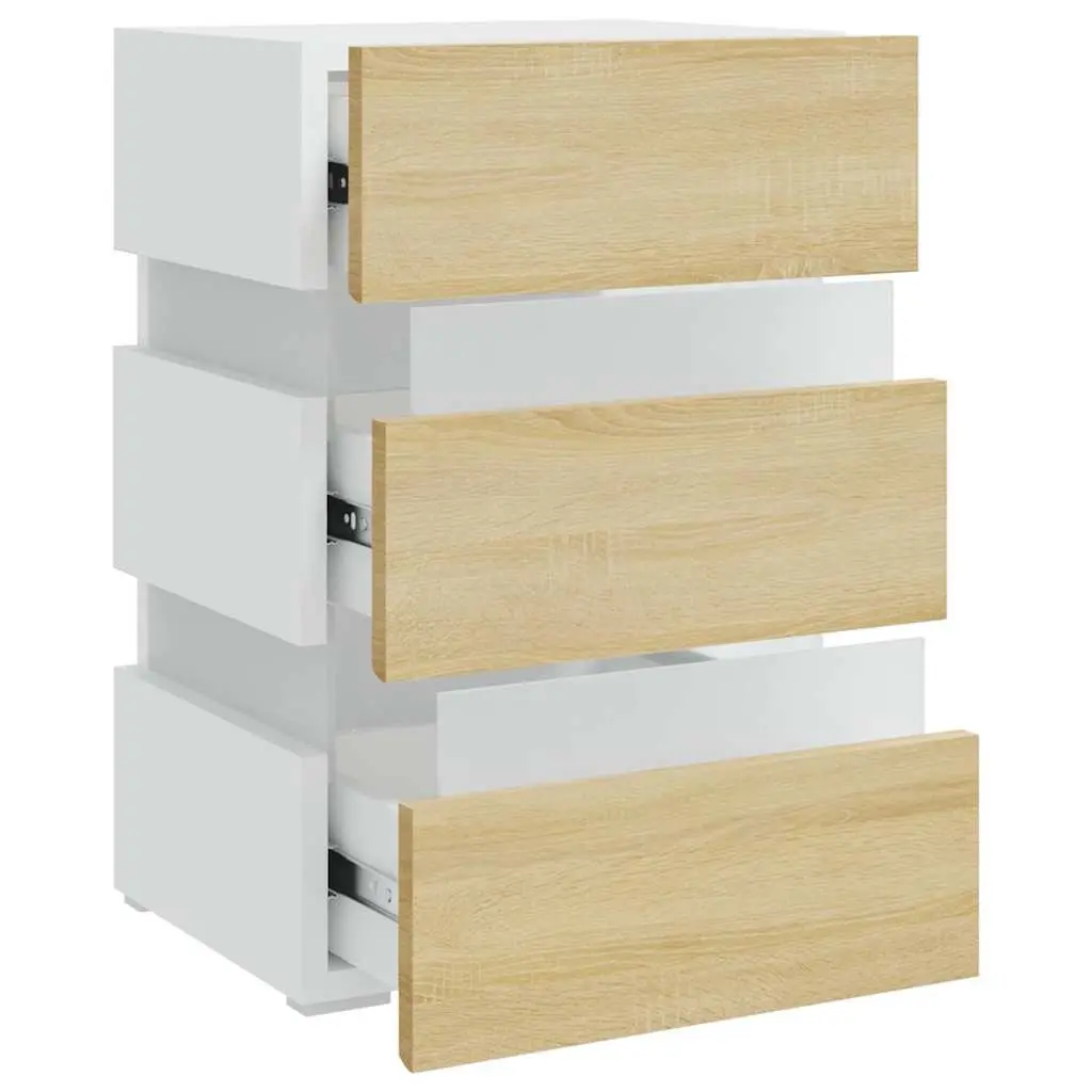 Bedside Table with LED Light Storage Cabinet Engineered Wood Nightstand