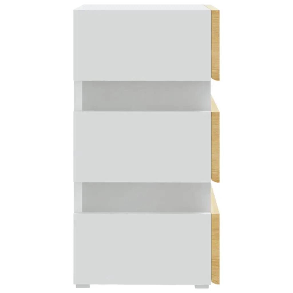 Bedside Table with LED Light Storage Cabinet Engineered Wood Nightstand