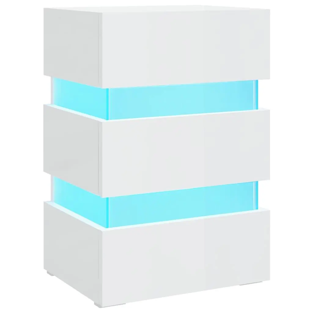 LED Bedside Cabinet White High Gloss Engineered Wood Nightstand Storage Table