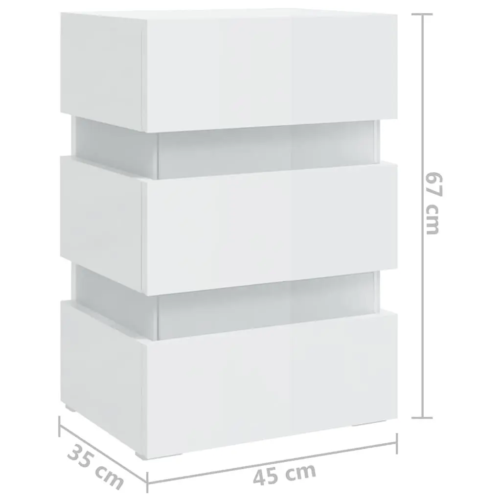 LED Bedside Cabinet White High Gloss Engineered Wood Nightstand Storage Table