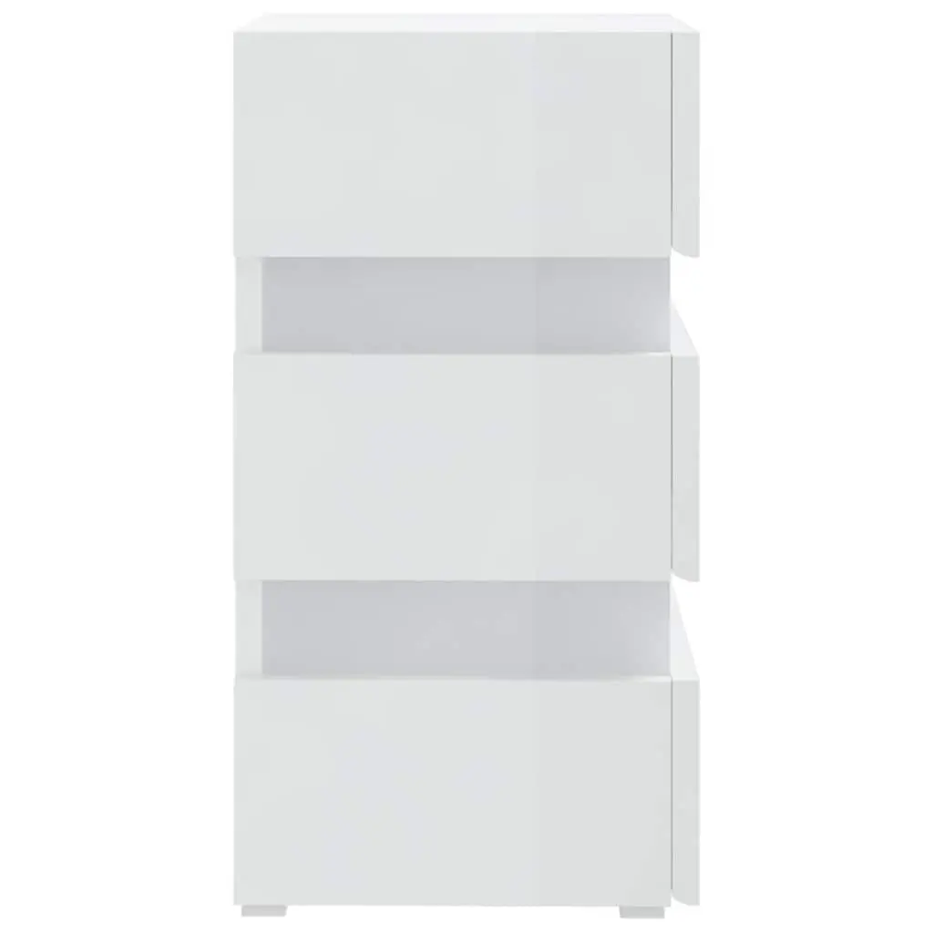 LED Bedside Cabinet White High Gloss Engineered Wood Nightstand Storage Table