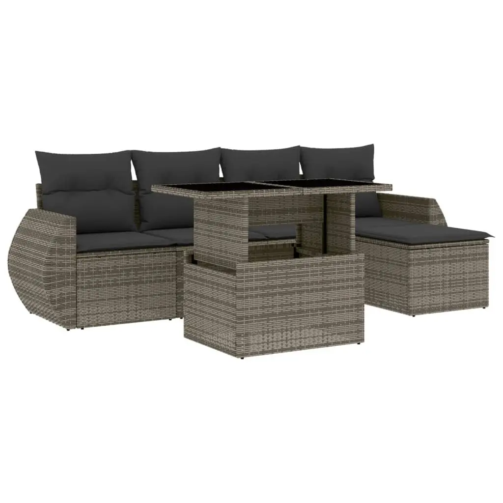 Garden Sofa Set 6 Piece Outdoor Furniture Grey Poly Rattan Patio Seating