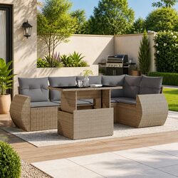 Your Cozy 6 Piece Outdoor Sofa Set in Beige Awaits