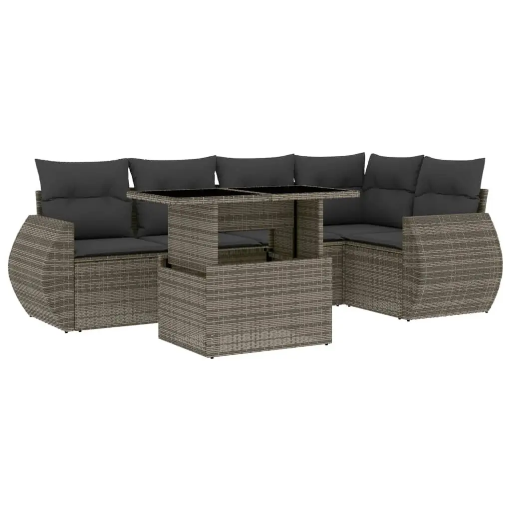 Garden Sofa Set 6 Piece Outdoor Furniture Grey Poly Rattan Patio Lounge with