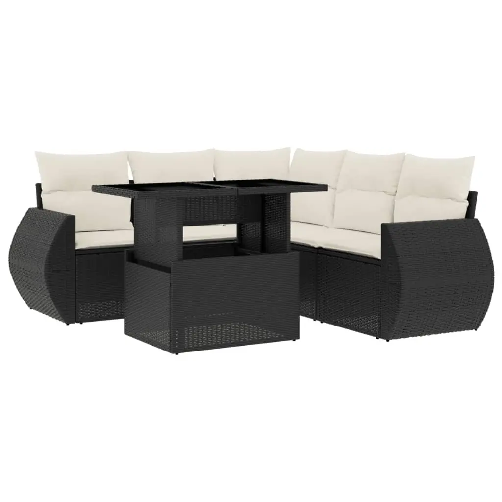 Garden Sofa Set 6 Piece Black Poly Rattan Outdoor Furniture Patio Seating with