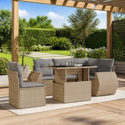 Garden Sofa Set 6 Piece Outdoor Furniture Beige Cushions Patio Seating