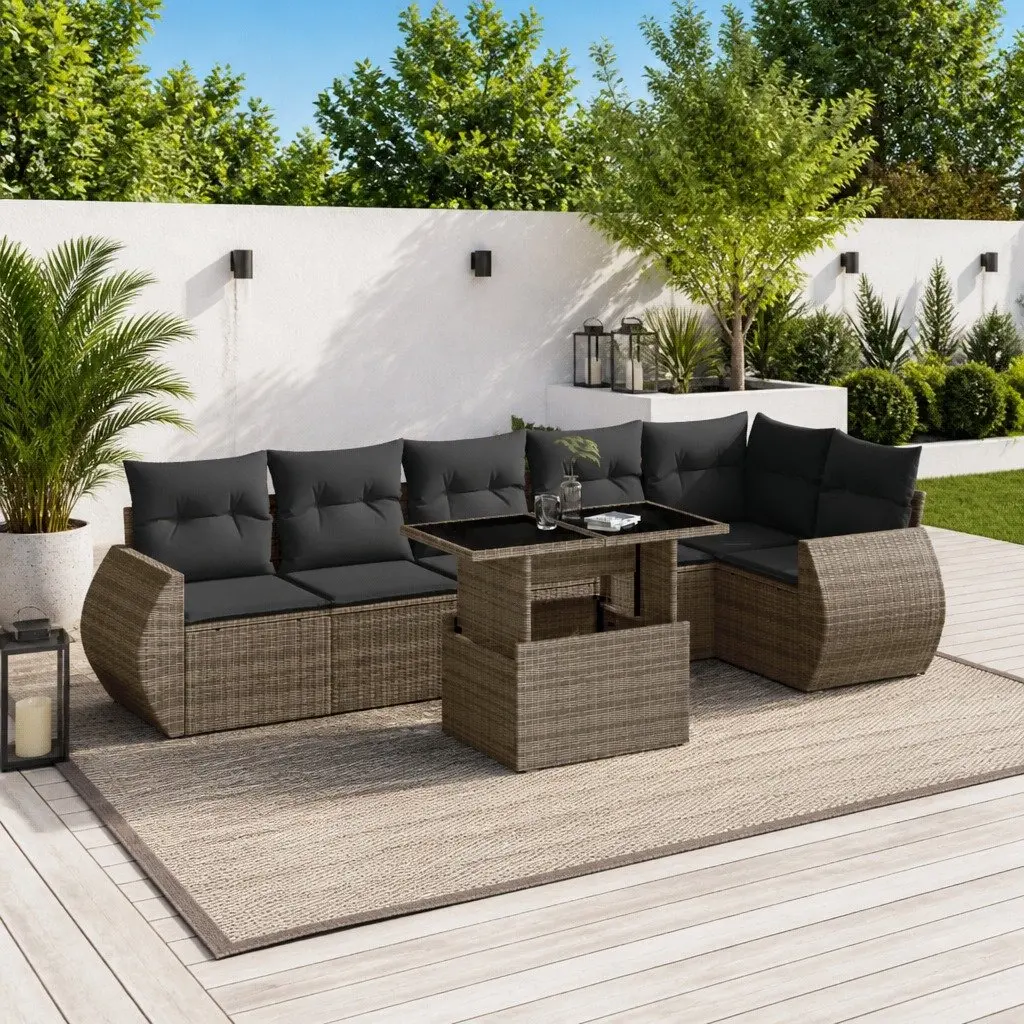 7 Piece Garden Sofa Set Outdoor Furniture Grey Poly Rattan with Cushions Patio