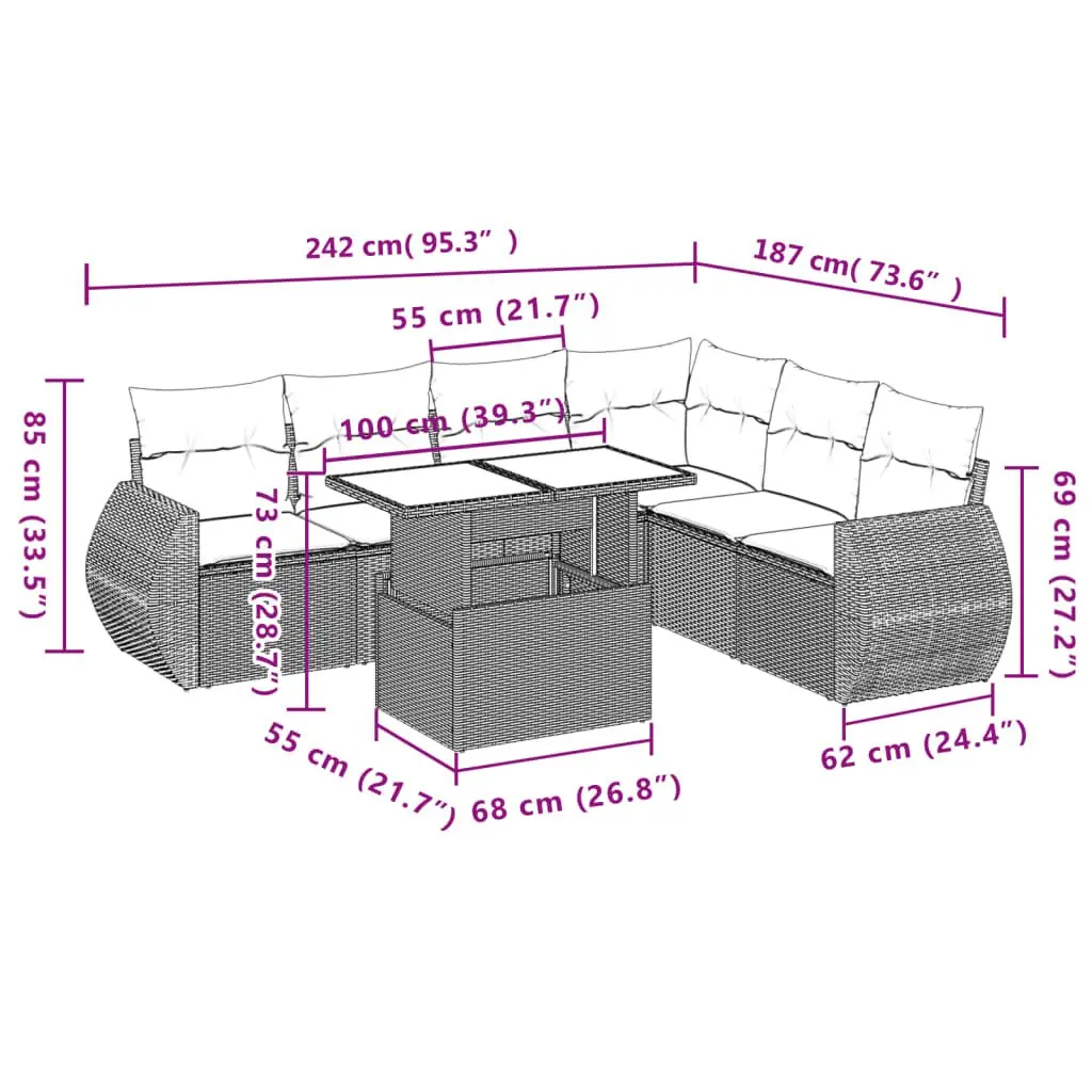 7 Piece Garden Sofa Set Beige Poly Rattan Outdoor Furniture Cushions Patio