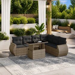 7-Piece Garden Sofa Set with Cushions in Grey