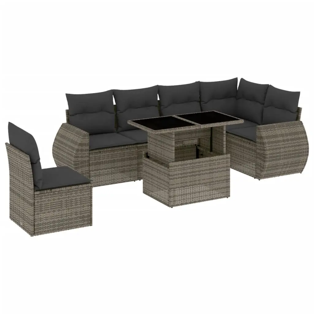7 Piece Outdoor Patio Furniture Set Modular Grey Rattan Sofa with Cushions