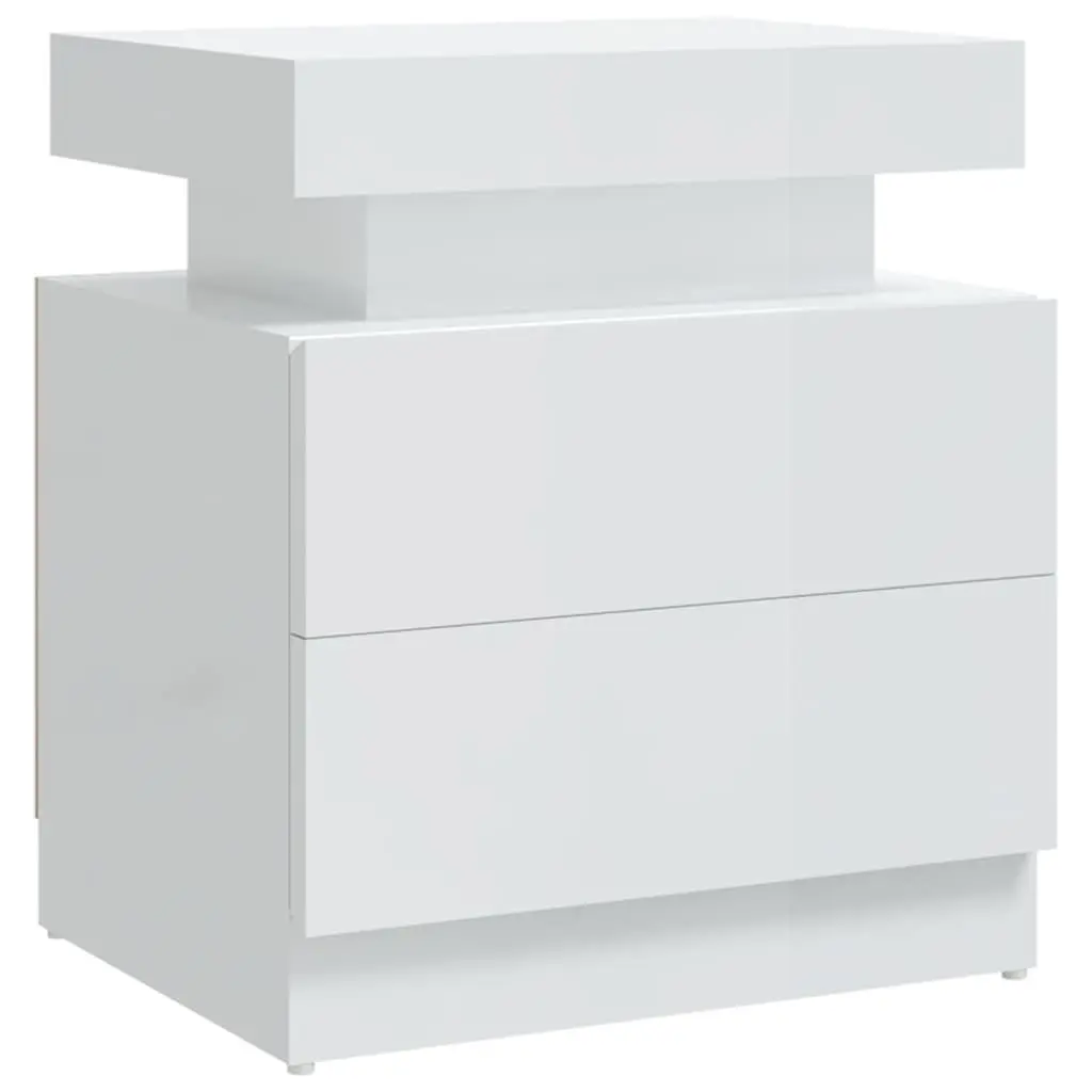 Bedside Cabinet High Gloss White Engineered Wood Nightstand Storage Table