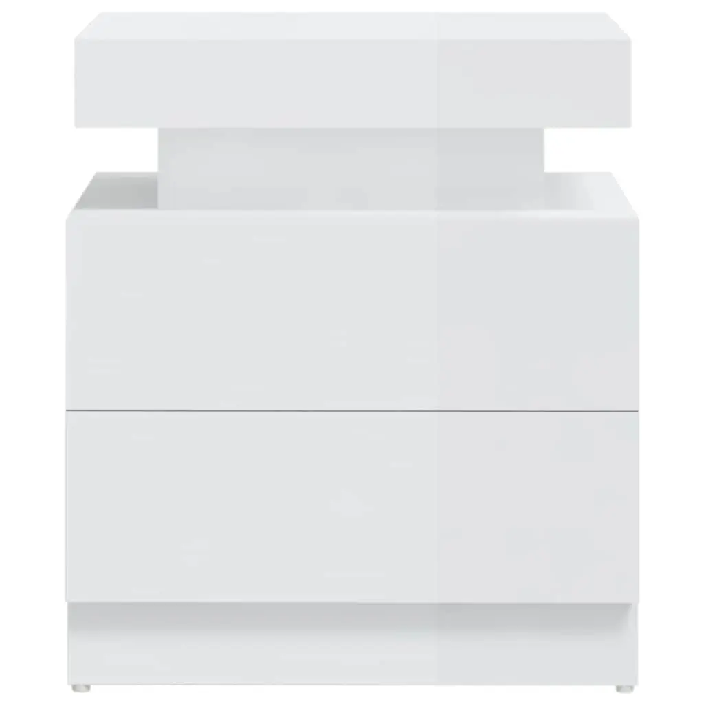 Bedside Cabinet High Gloss White Engineered Wood Nightstand Storage Table