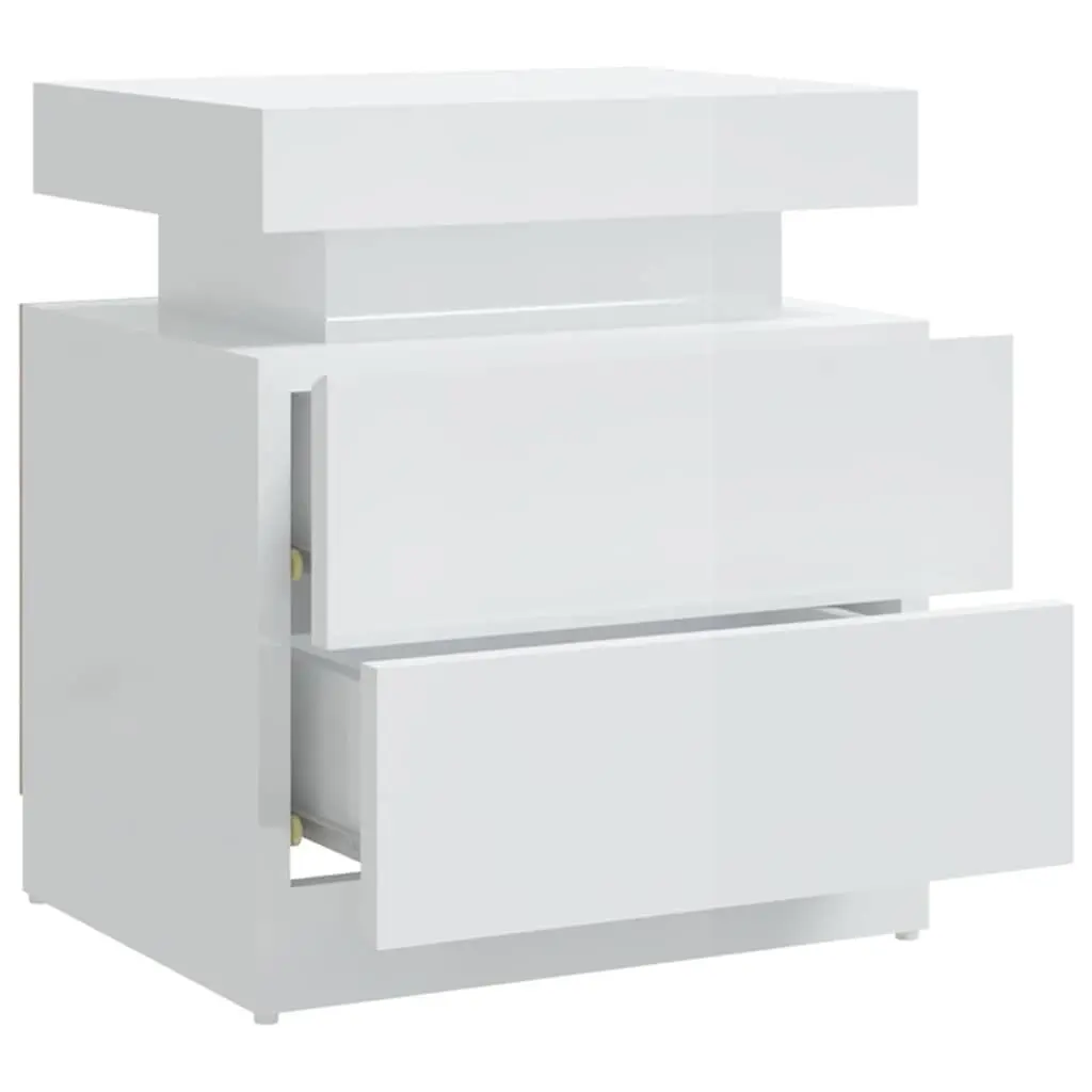 Bedside Cabinet High Gloss White Engineered Wood Nightstand Storage Table