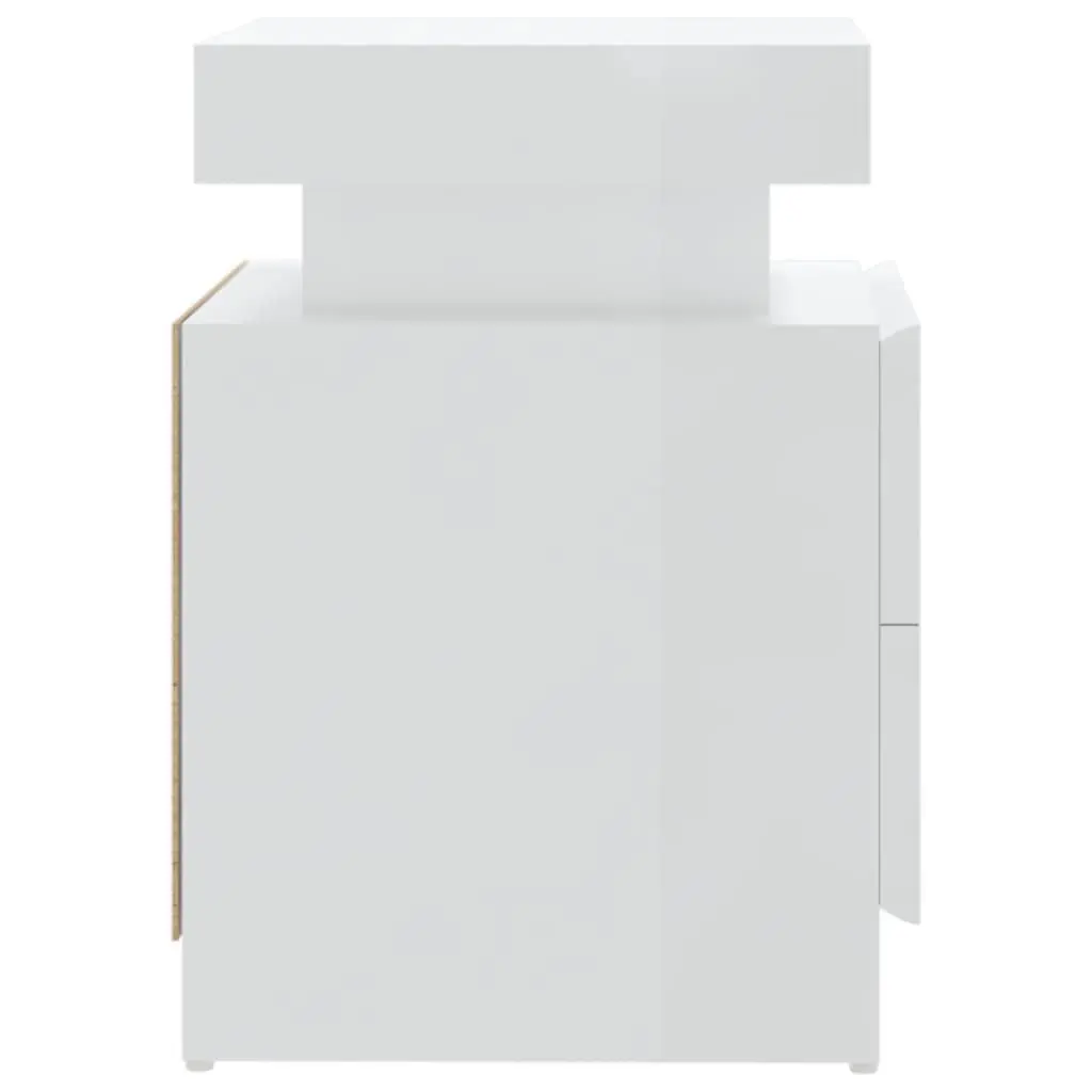 Bedside Cabinet High Gloss White Engineered Wood Nightstand Storage Table