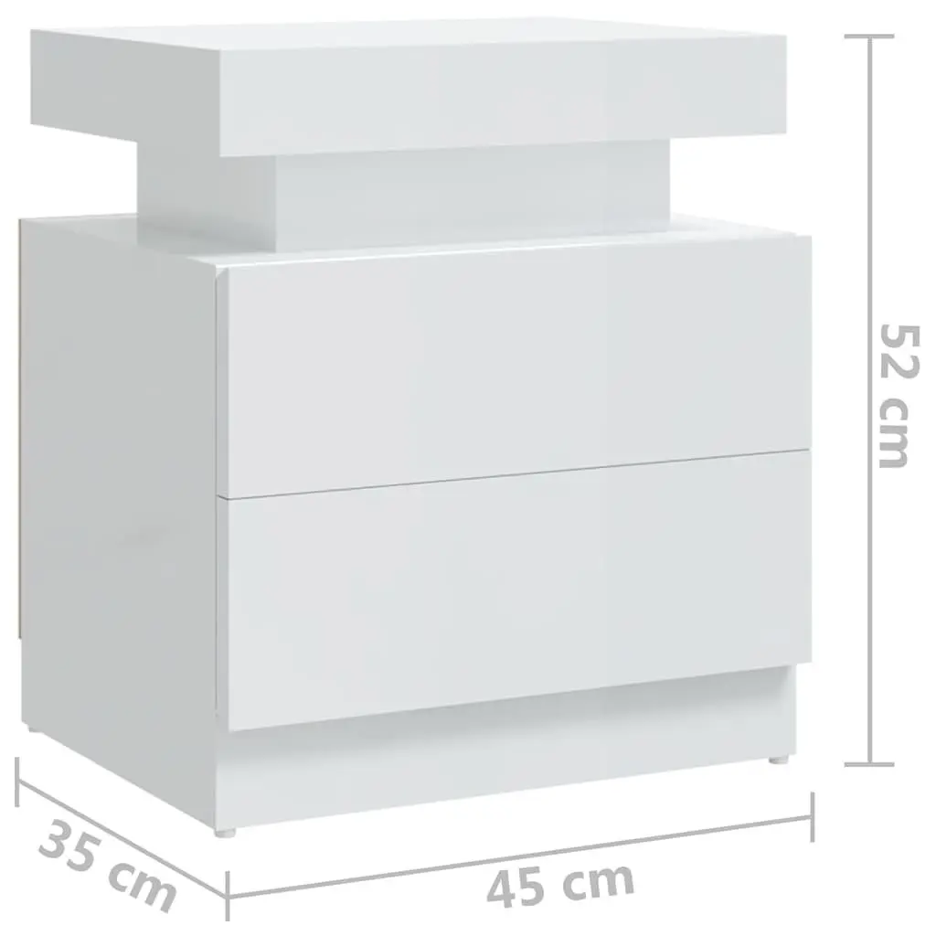 Bedside Cabinet High Gloss White Engineered Wood Nightstand Storage Table