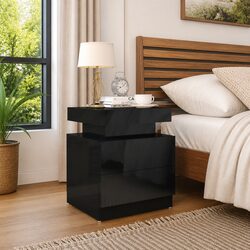 Bedside Cabinet High Gloss Black Nightstand Storage Table Bedroom Furniture