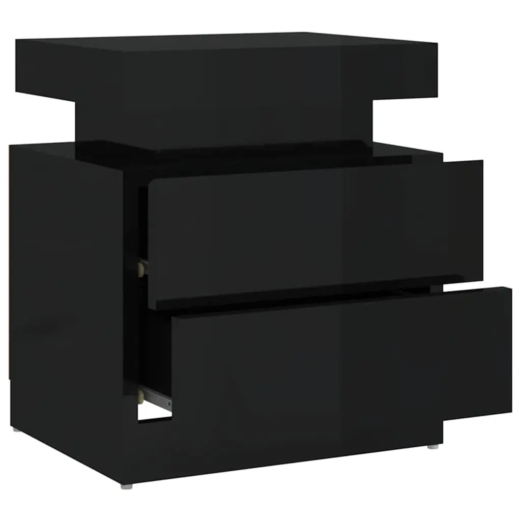 Bedside Table High Gloss Black Engineered Wood Nightstand 45 x 35 x 52 cm