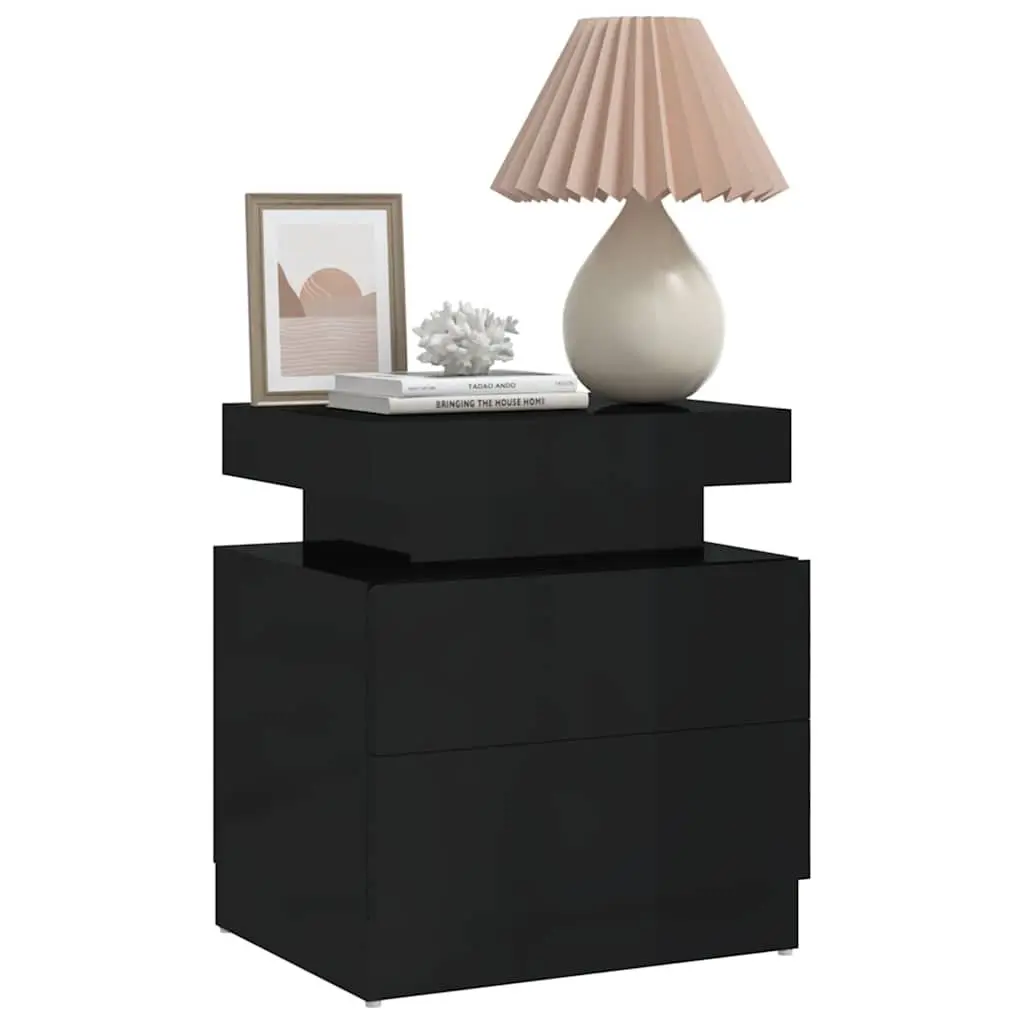 Bedside Table High Gloss Black Engineered Wood Nightstand 45 x 35 x 52 cm