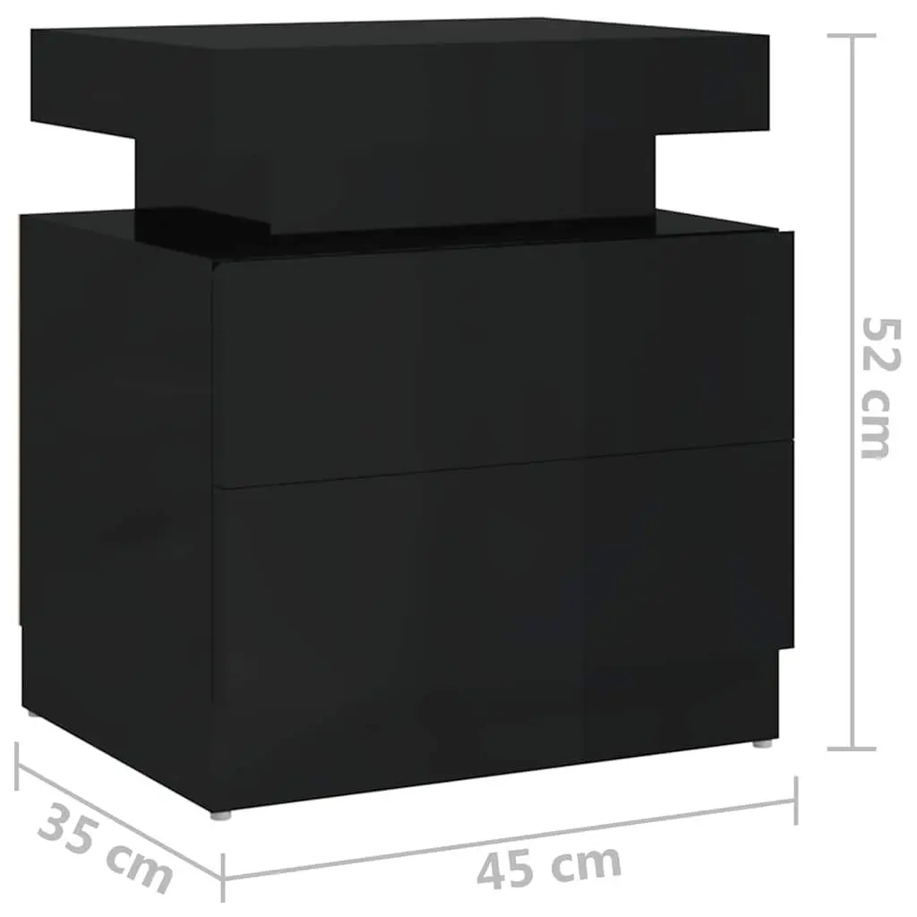 Bedside Table High Gloss Black Engineered Wood Nightstand 45 x 35 x 52 cm