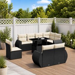 Garden Sofa Set 9 Piece Outdoor Furniture Patio Rattan Black with Cushions