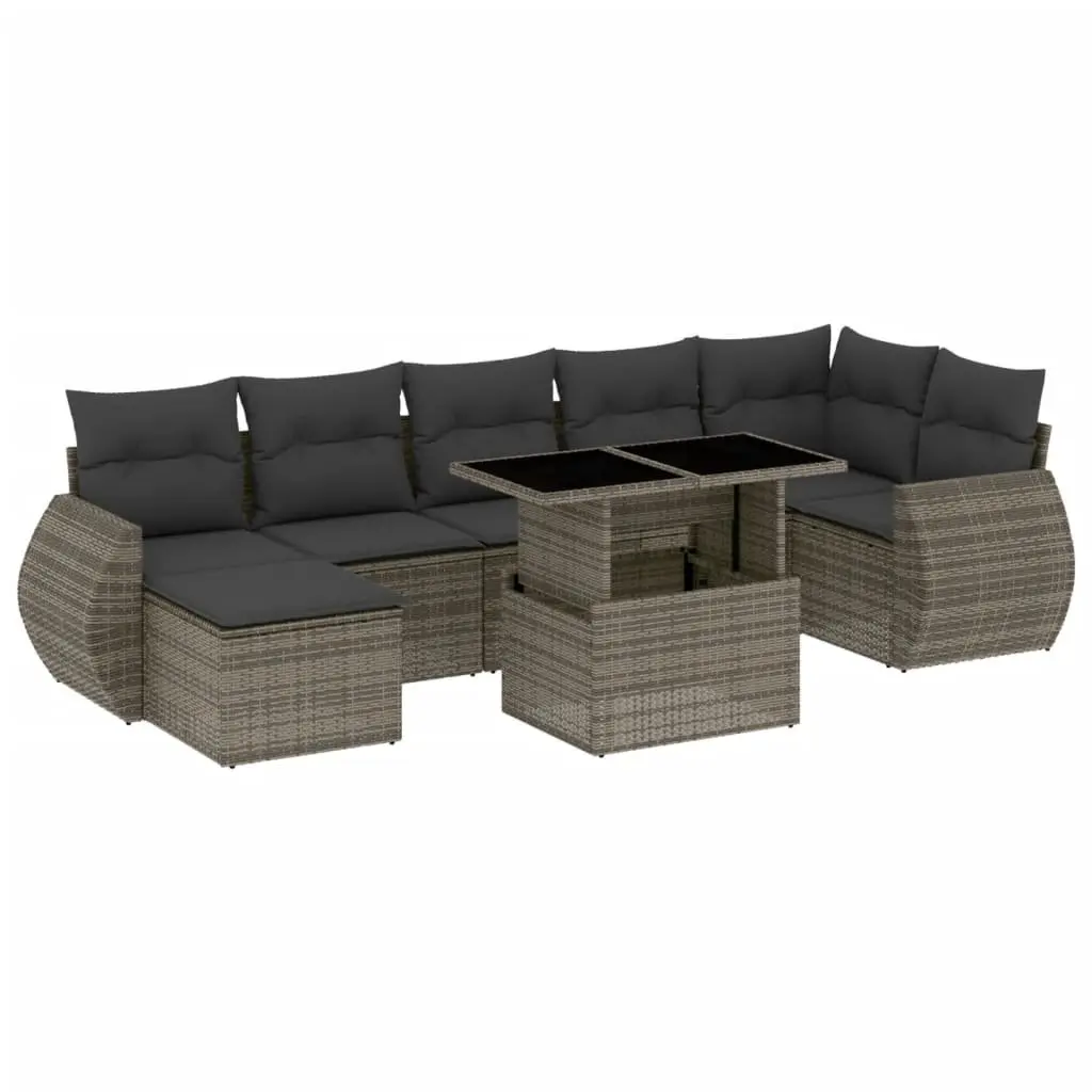Garden Sofa Set 8 Piece Outdoor Furniture Grey Rattan Cushioned Modular Patio